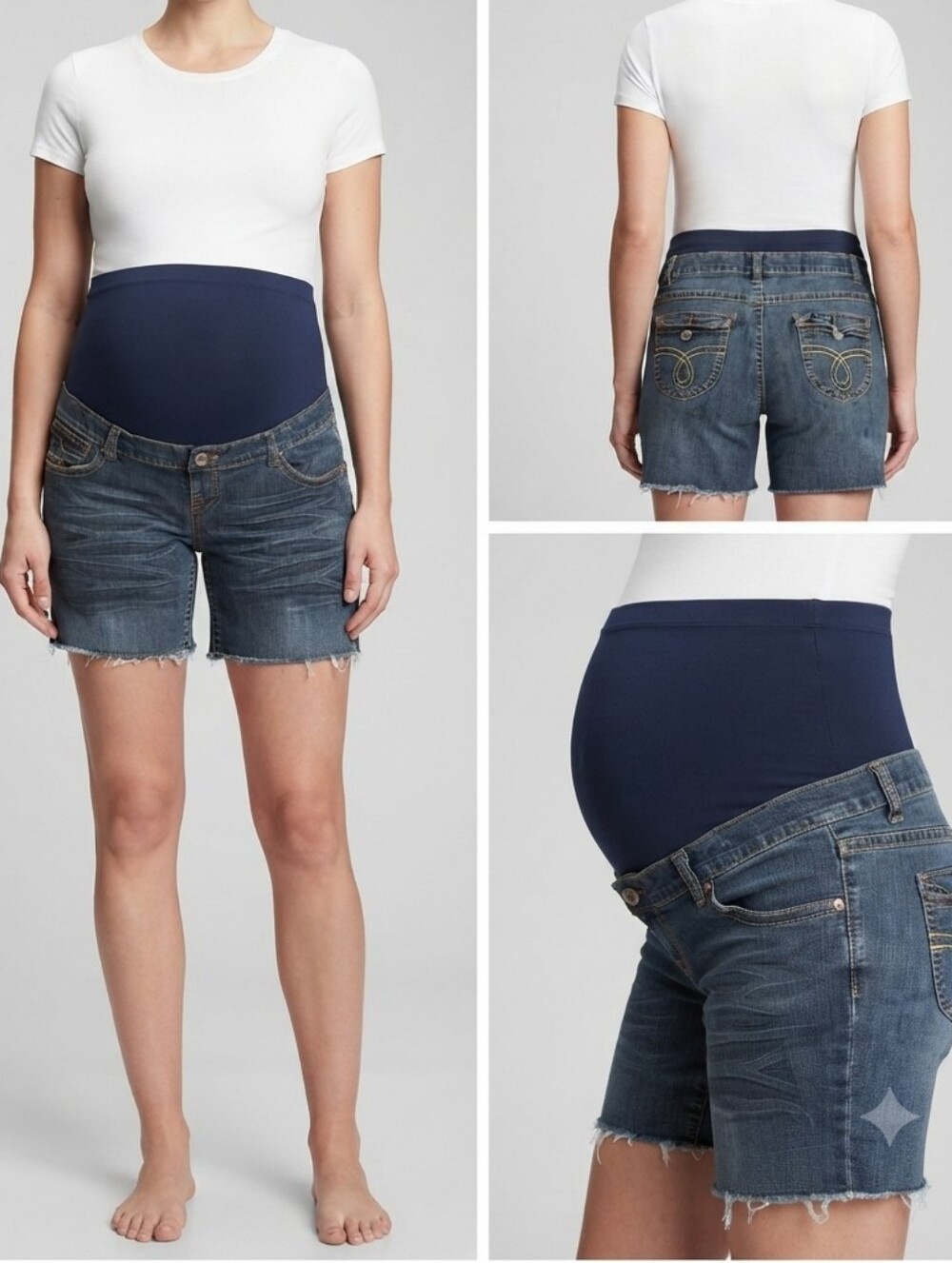 Maternity Denim Shorts Blue Distressed Raw Hem XL Tala Jeans Boho Stretch Casual